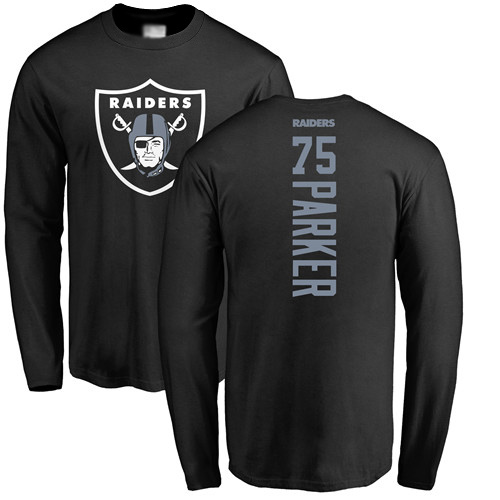 Men Oakland Raiders Black Brandon Parker Backer NFL Football #75 Long Sleeve T Shirt